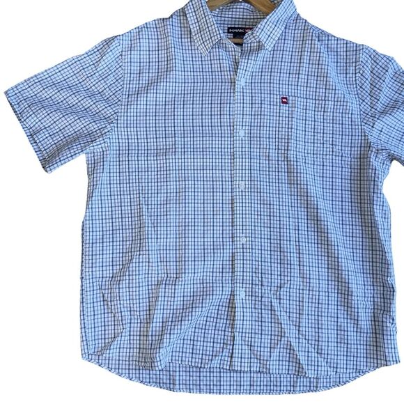 90s Tony Hawk Skater Grunge Shirt Mens XL Baby Blue White Plaid Short Sleeve - Picture 4 of 15